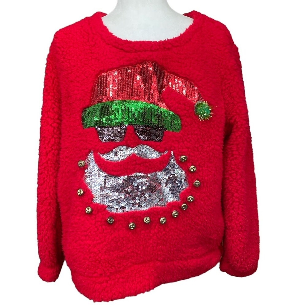 United states of sweaters fuzzy super soft christmas sequinned santa sweater XL